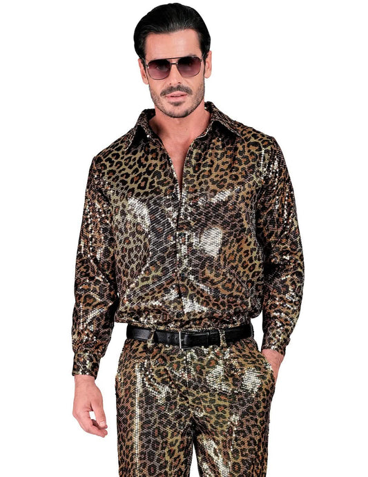 Camisa de lantejoulas de leopardo para homem