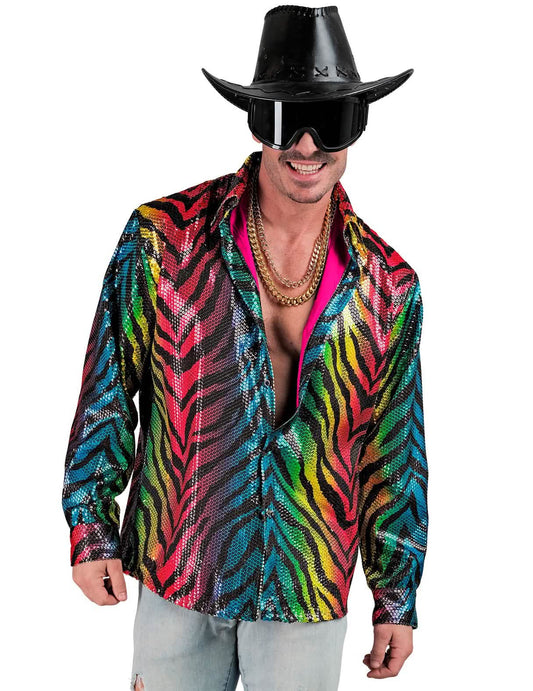 Camisa tigre arco-íris para homem