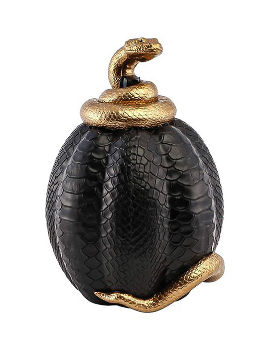 Abóbora decorativa em resina preta efeito pele de cobra dourada 14 x 16 x 20,5 cm