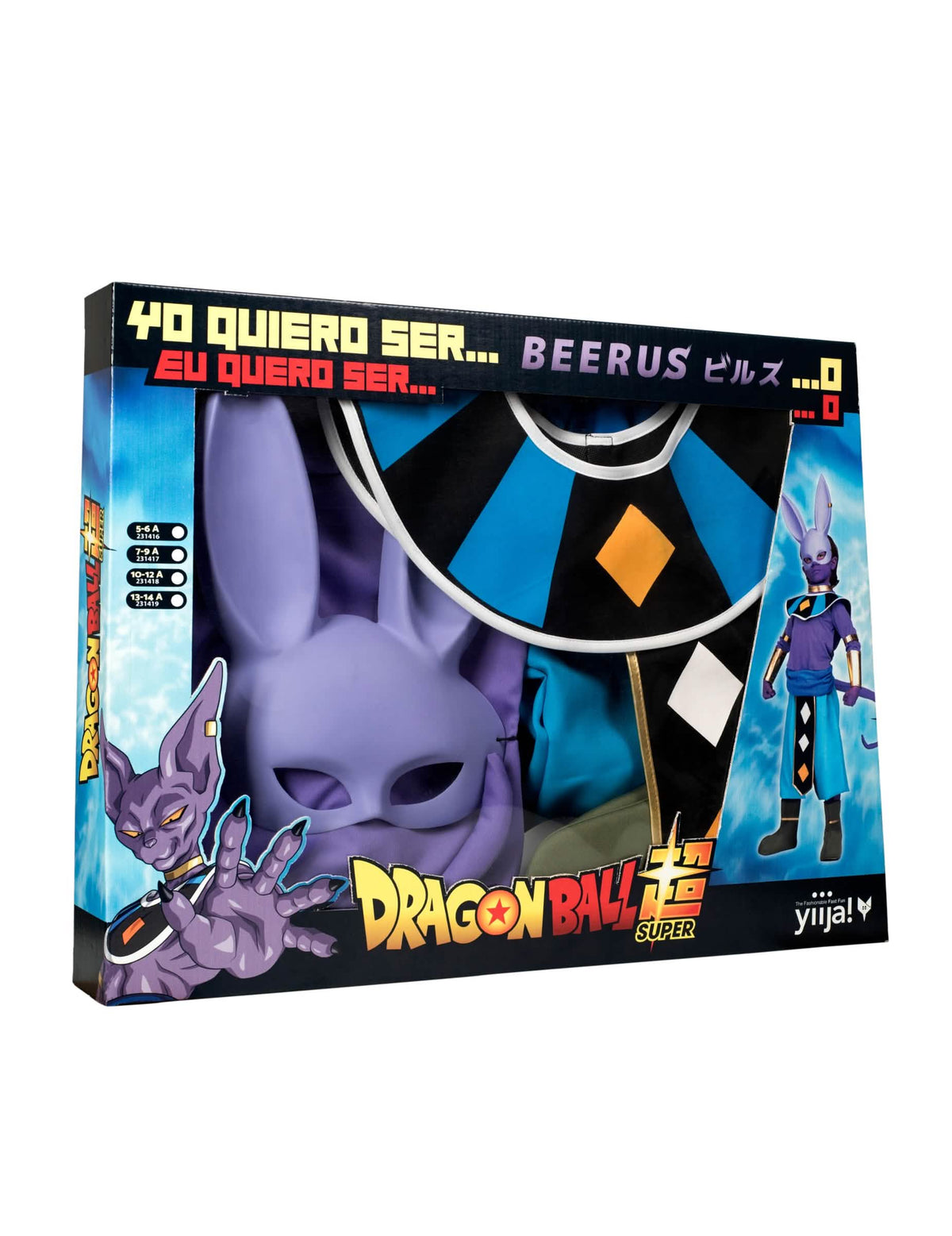 Conjunto de disfarce com máscara Beerus Dragon Ball
