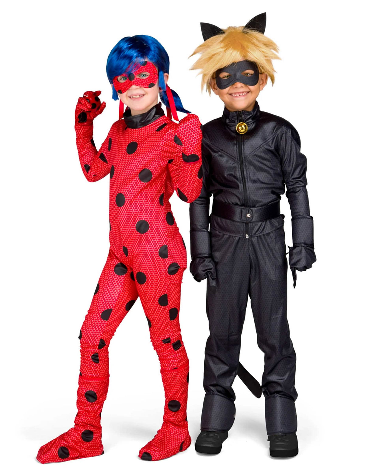 Vista geral com gato preto do disfarce completo Ladybug Miraculous™ para criança