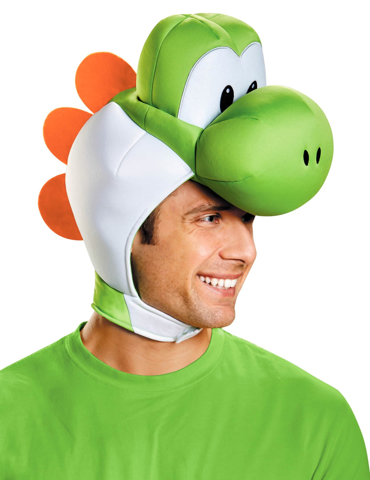 Coifa Yoshi Nintendo para adulto verde e branco com crista cor de laranja
