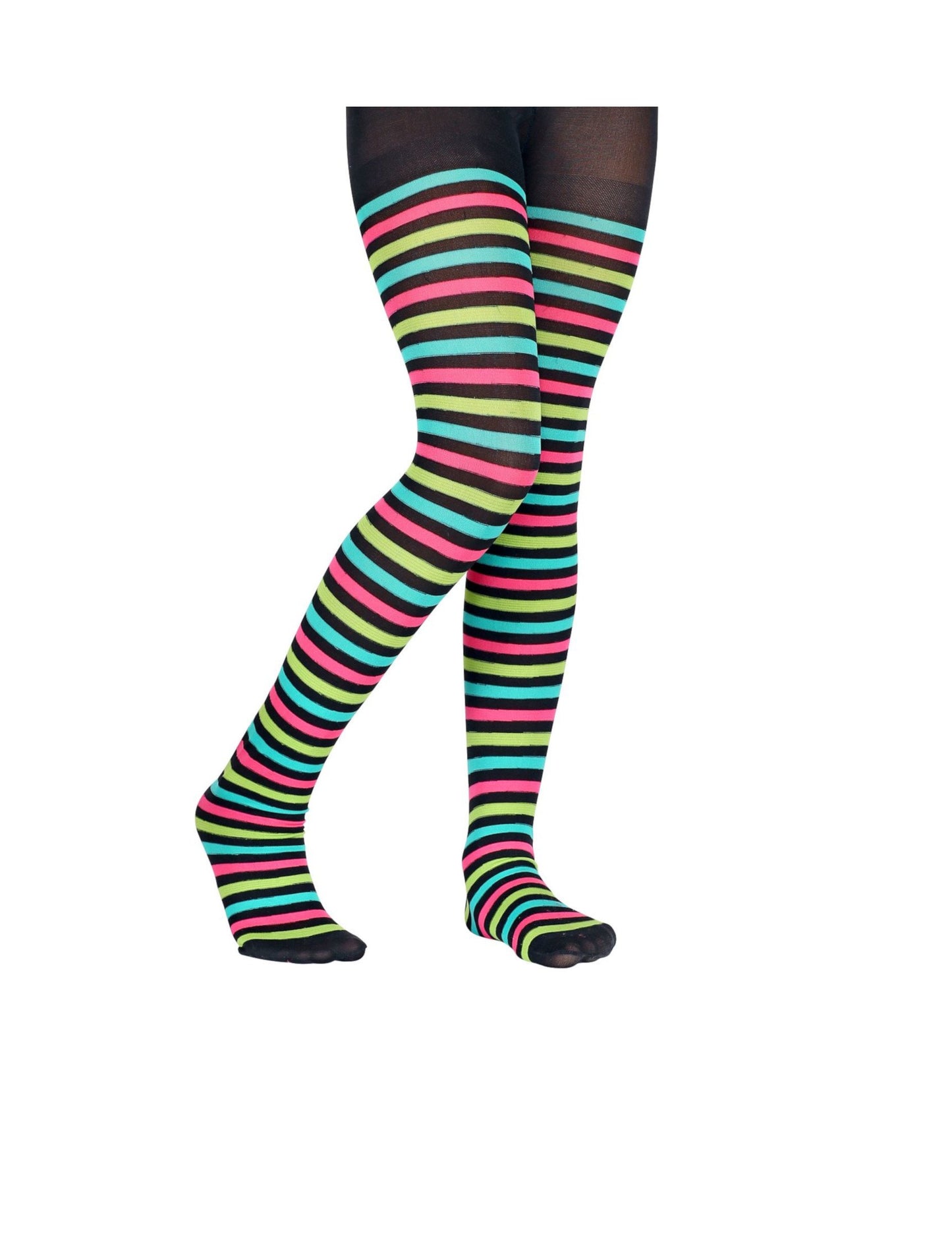 Collants à rayures multicolores pour enfant noir avec rayures roses vertes et bleues