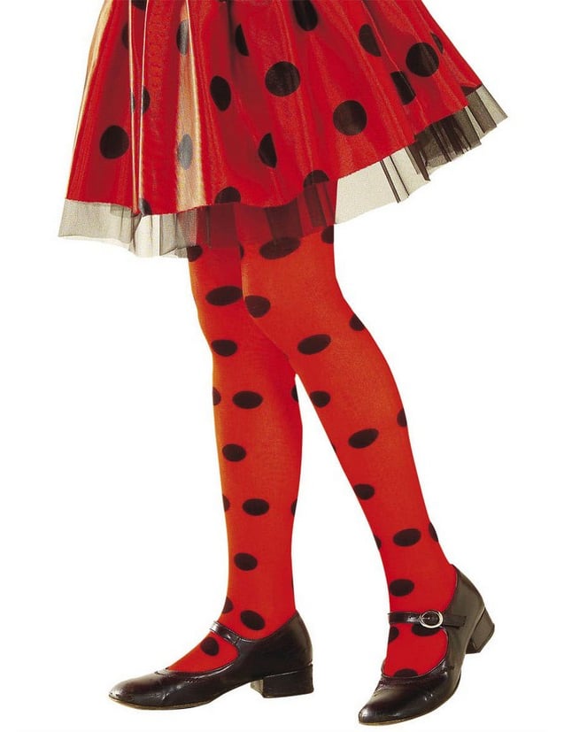 Collants coccinelle pour fille rouges à pois noirs