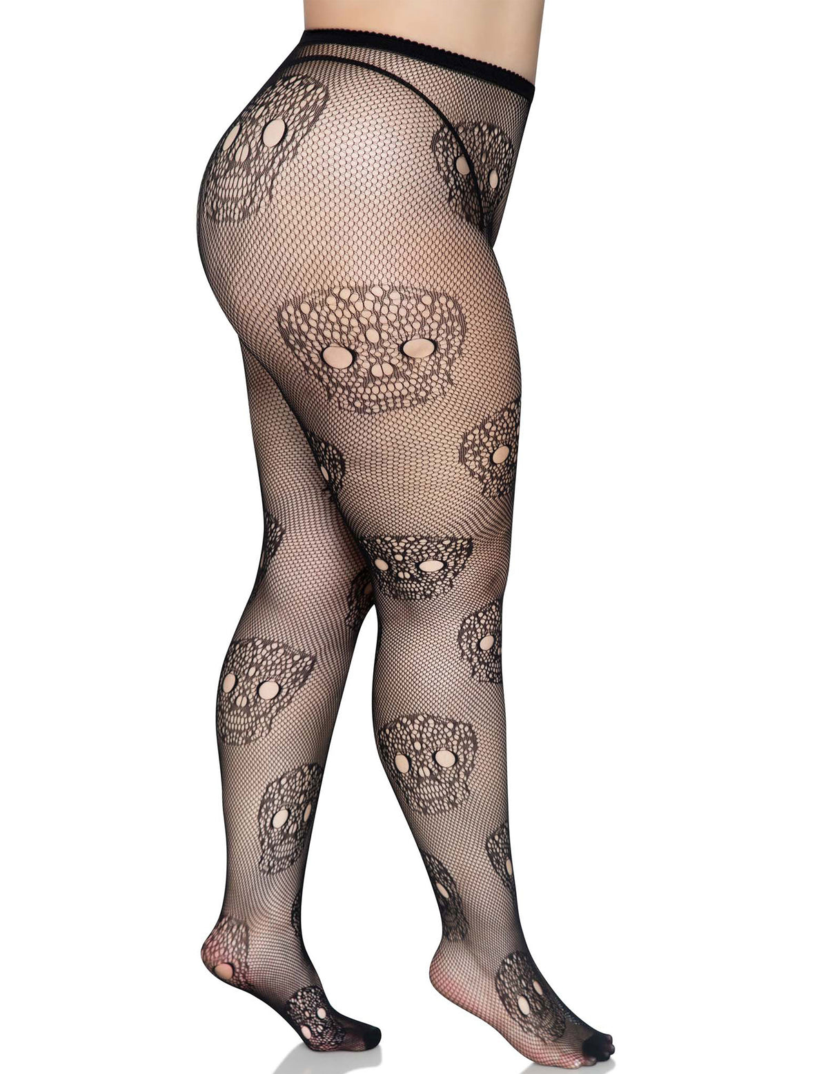 Collants résille Dia de los muertos pour femme noirs à motifs têtes de mort