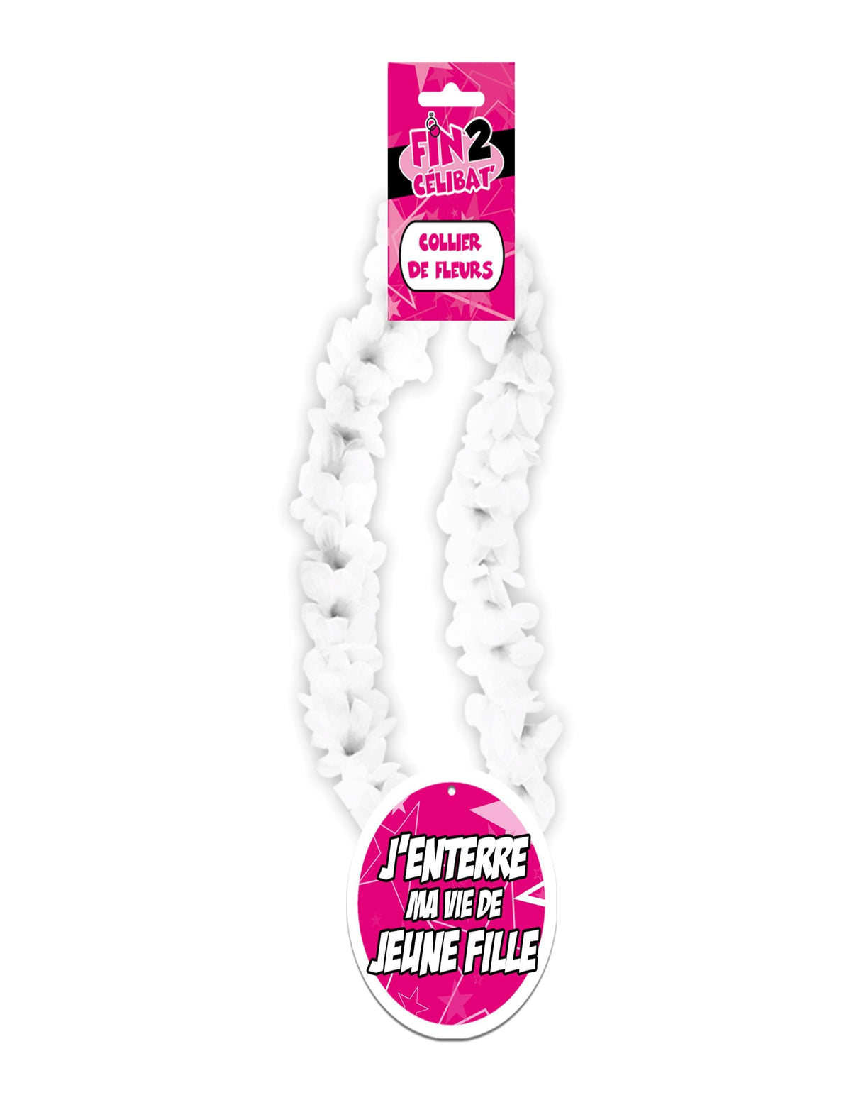 Colar de flores para despedida de solteira para mulher branco com medalhão cor de rosa