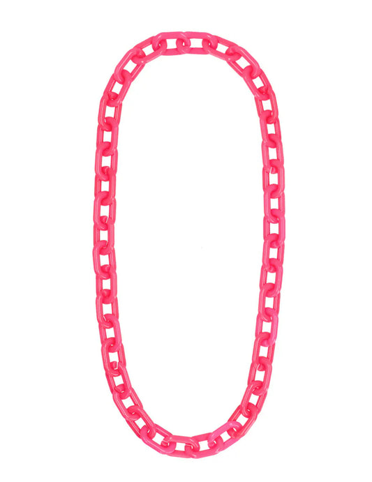 Colar de corrente larga cor-de-rosa néon