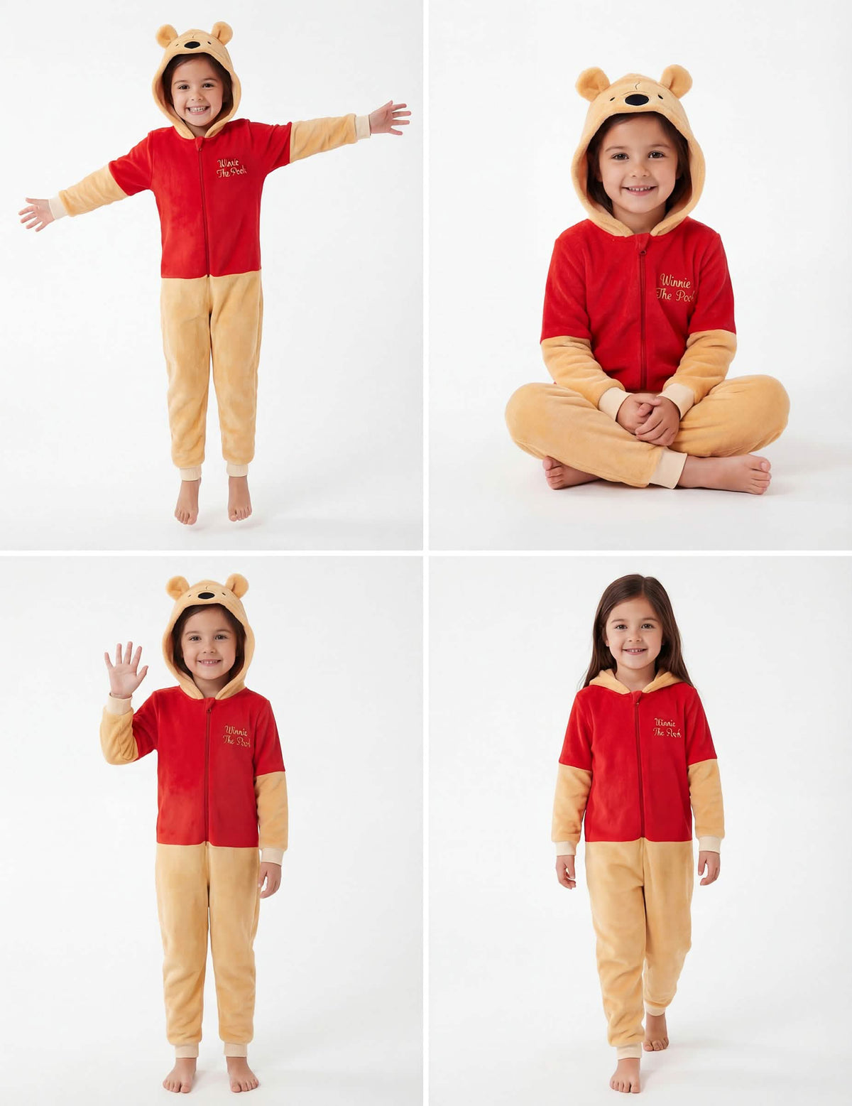 Diferentes vistas de frente do fato Winnie l'ourson