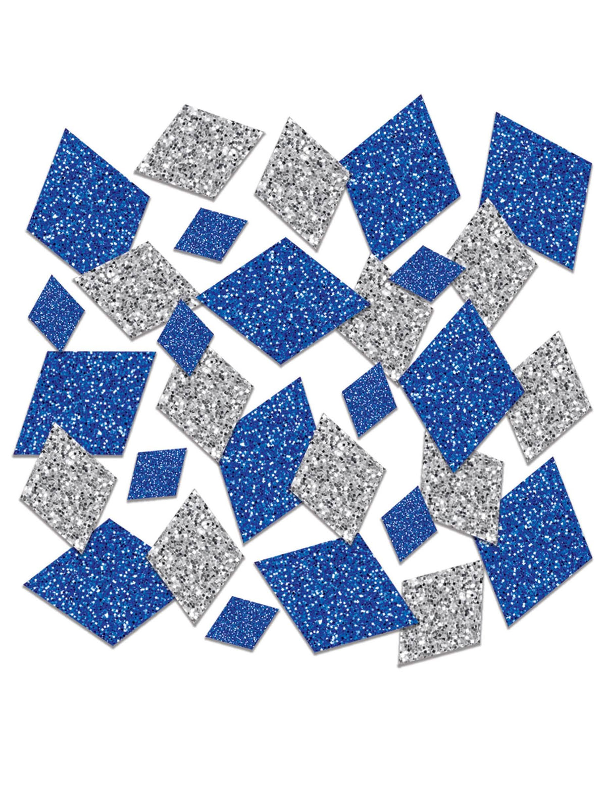 confettis de mesa losangos azul e prateado com brilho assortidos