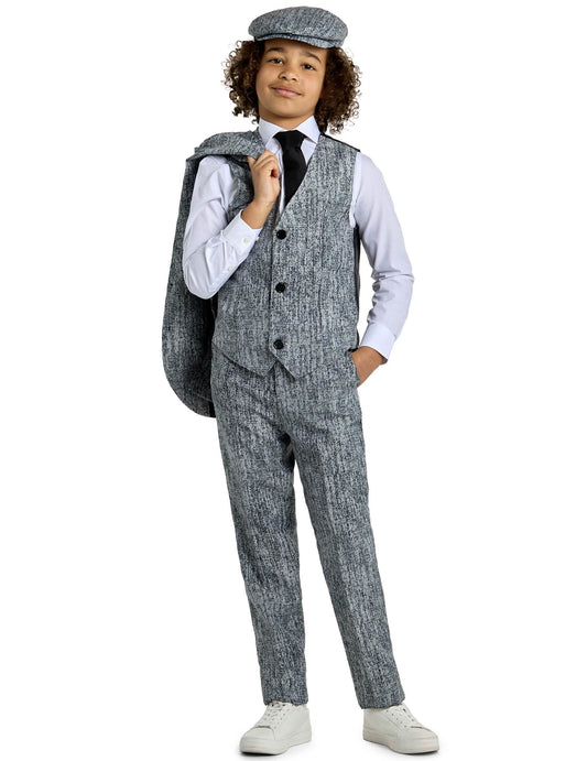 Vue de face avec veste sur l'épaule du costume Mr. Années 20 Gangster