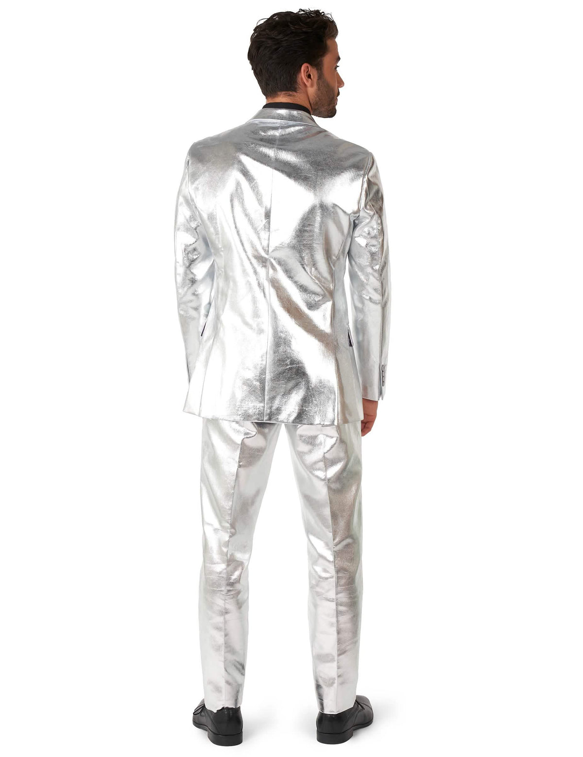 Traje Mr. Shiny Silver para homem prateado brilhante vista de trás