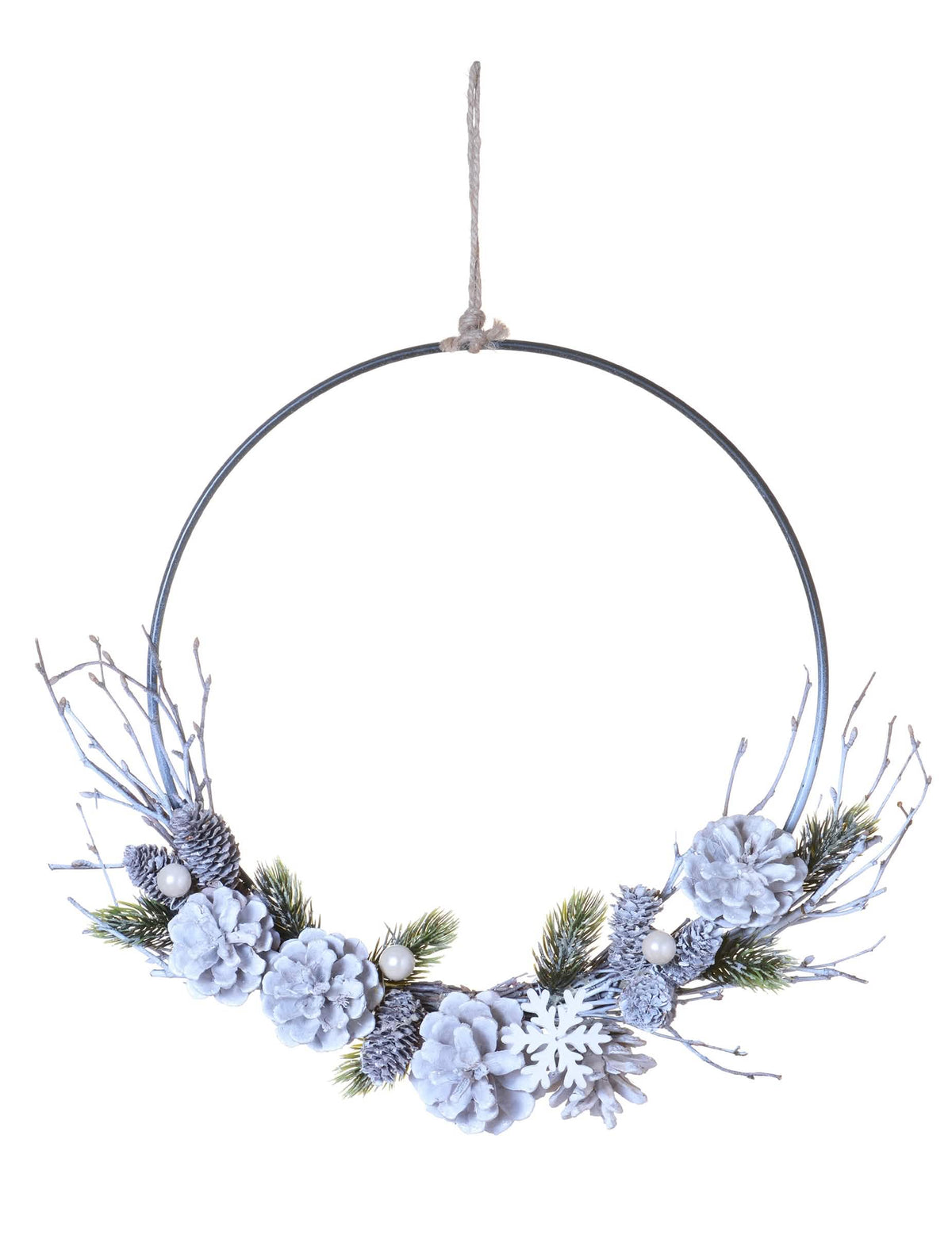 Coroa para pendurar natal polar para decoração com pinhas geladas