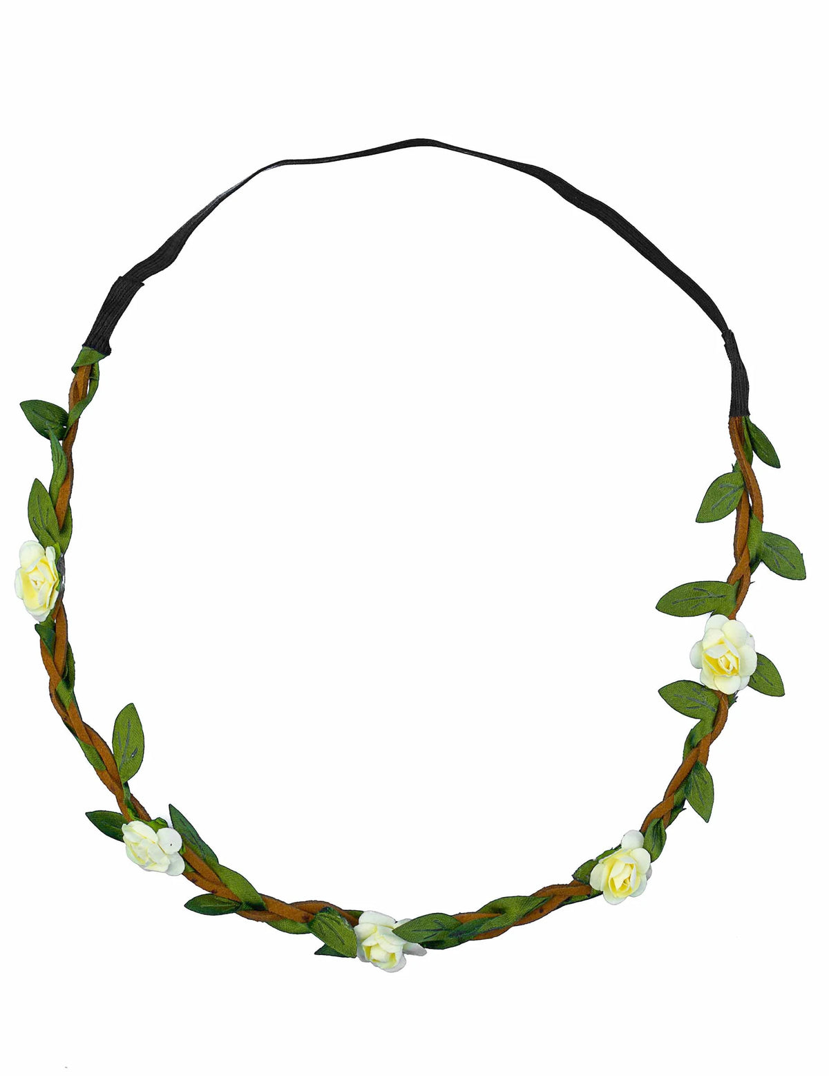 Vue à plat de la couronne de fleurs blanches élastique pour adulte