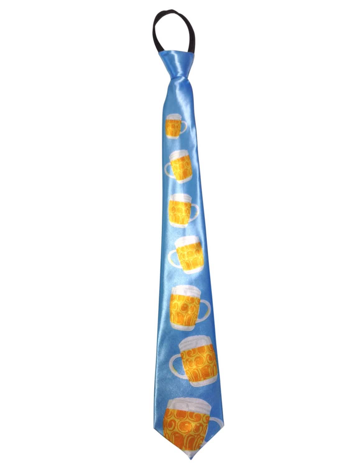 Gravata de canecas de cerveja para adulto azul acetinada