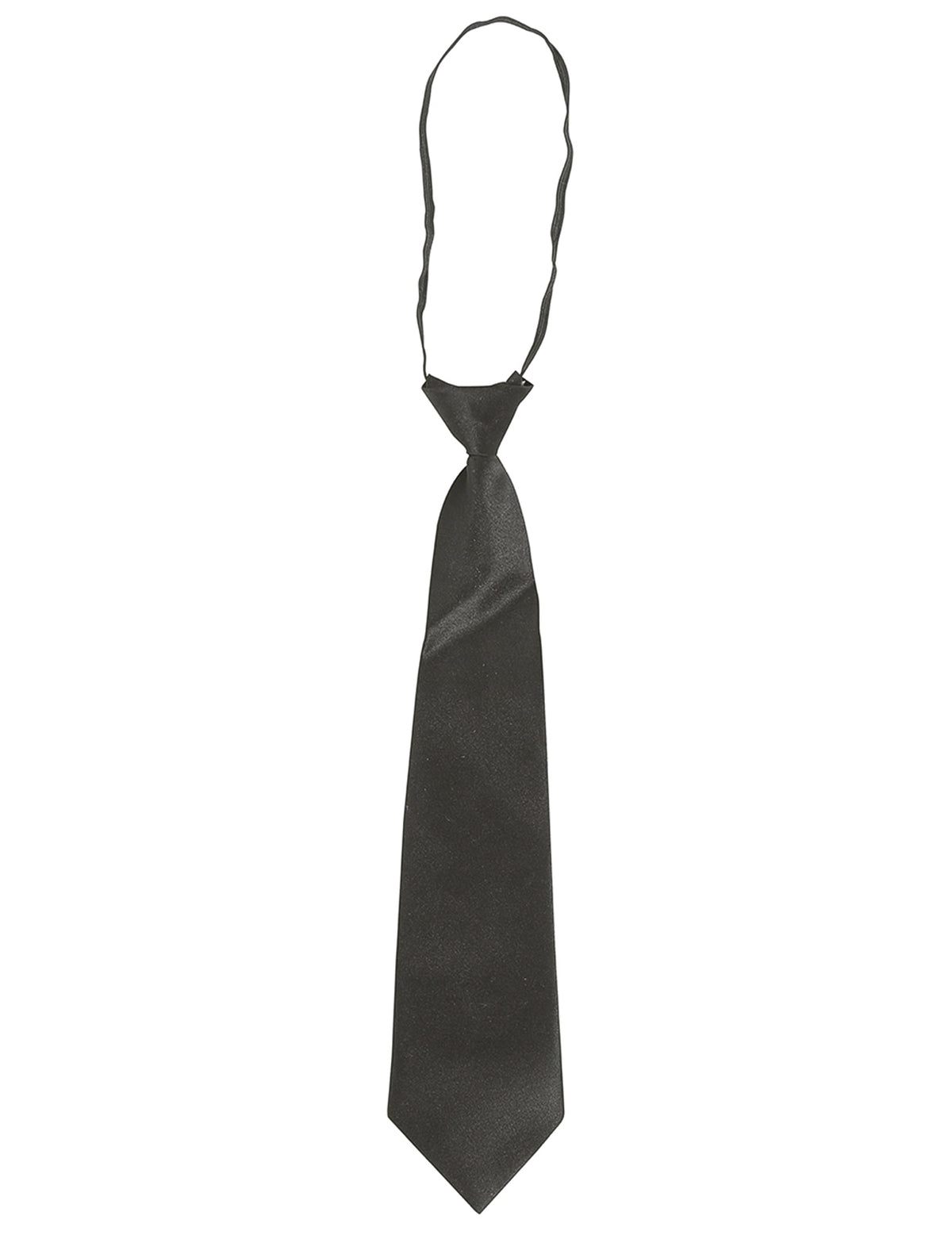Détail du système d'attache élastique de la cravate pour enfant noire satinée