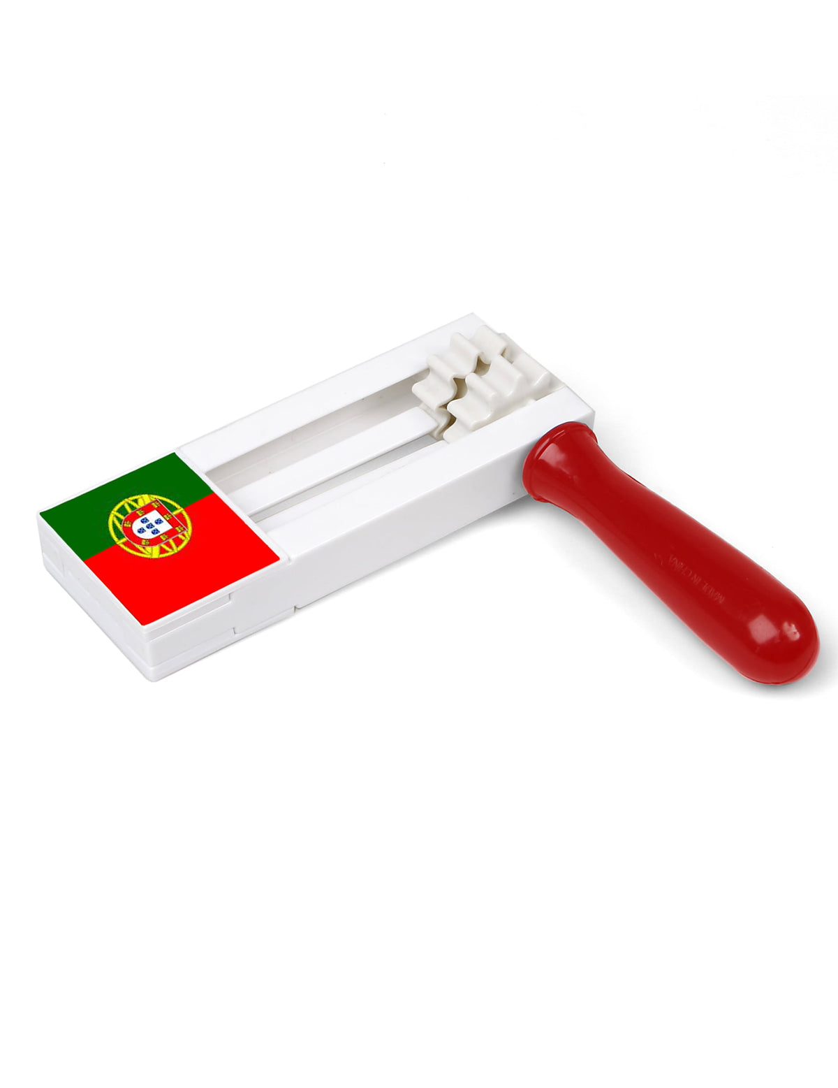Crécelle Portugal pour supporter blanche avec drapeau et manche rouge