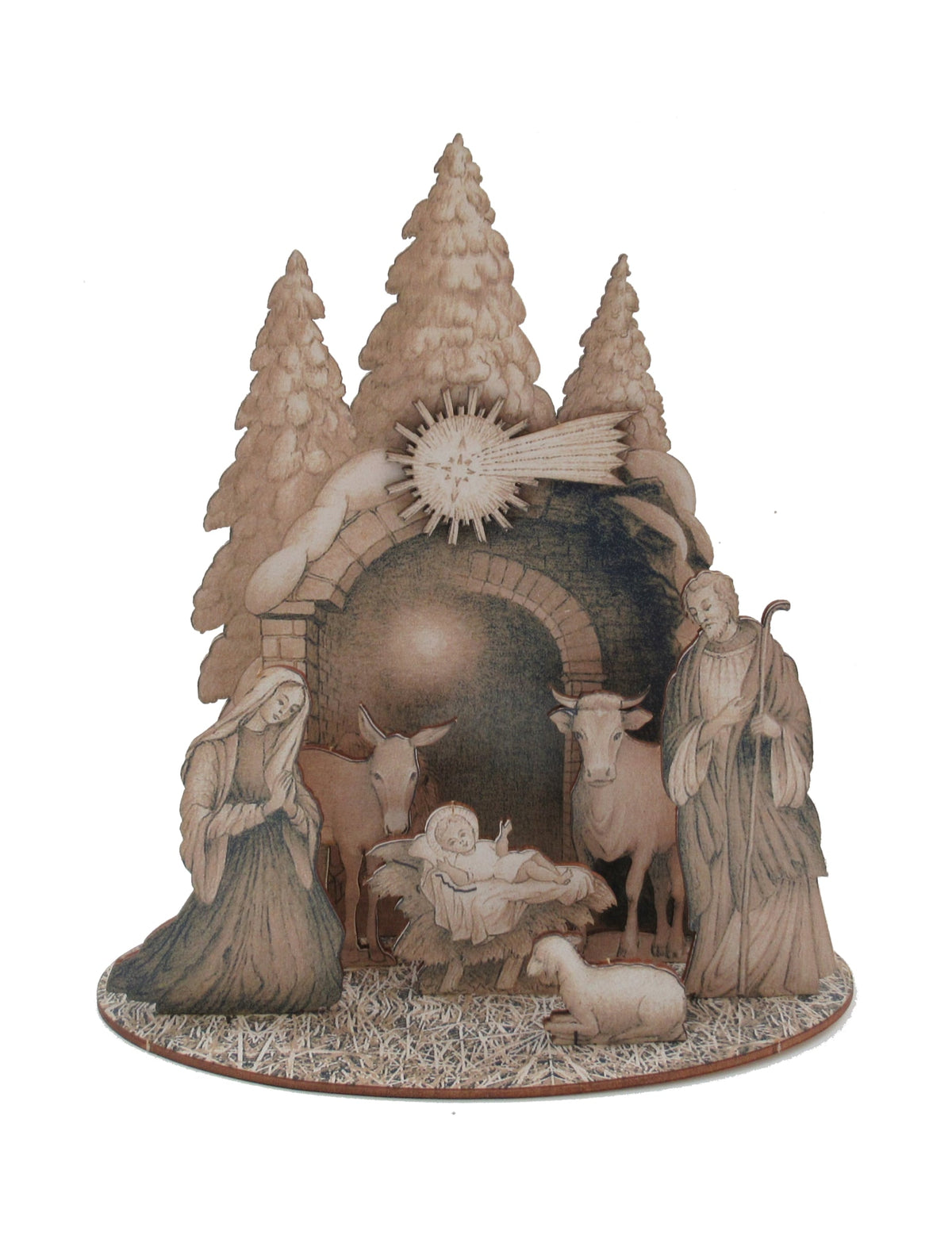 Crèche de Noël traditionnelle avec sujets à assembler en bois naturel