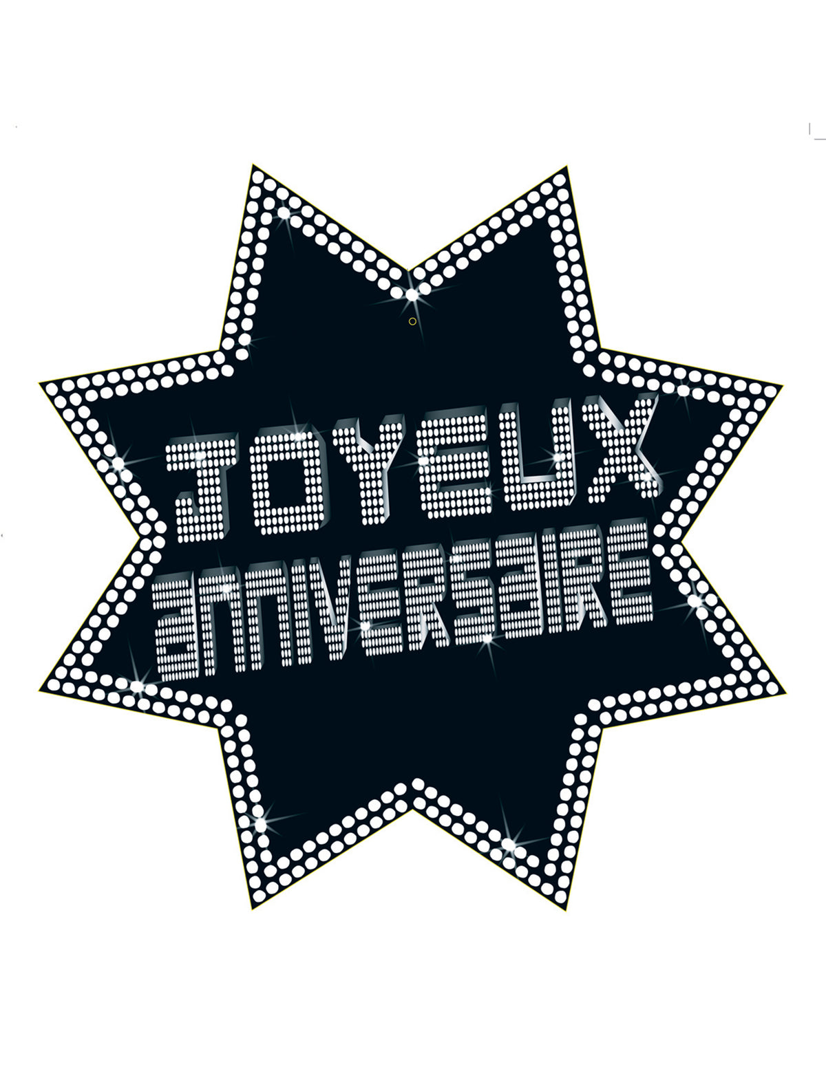 Cut-out étoile Joyeux anniversaire VIP pour fête noir et blanc avec effet strass