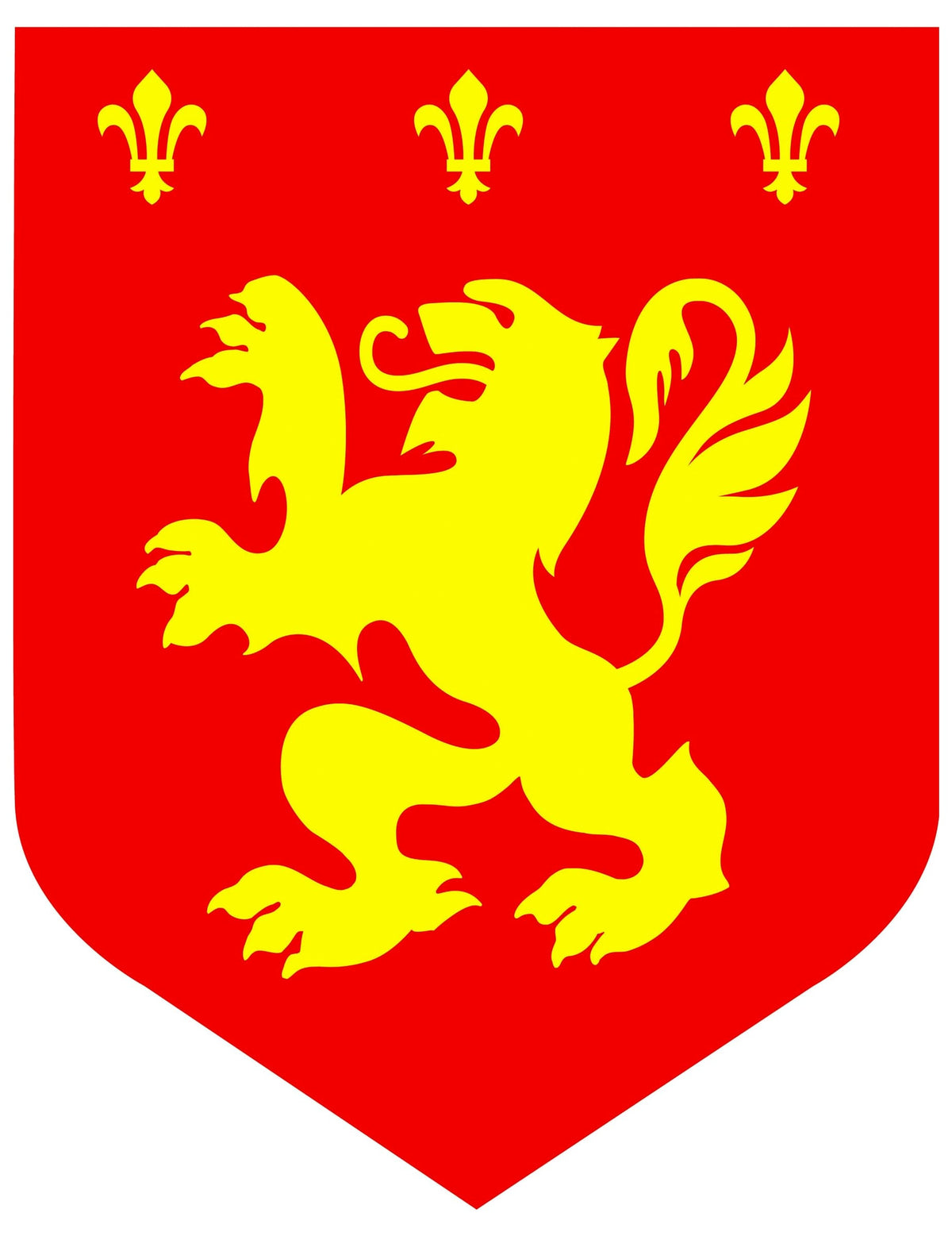 Cutout médiéval lion rouge avec lion jaune et fleurs de lys
