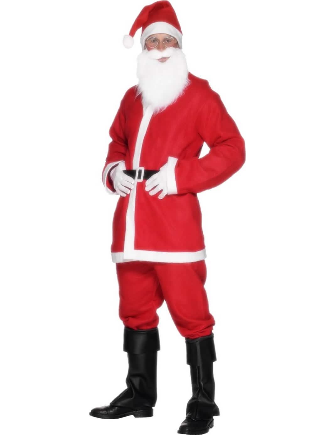 Fato de pai natal para homem vermelho e branco com barba e gorro