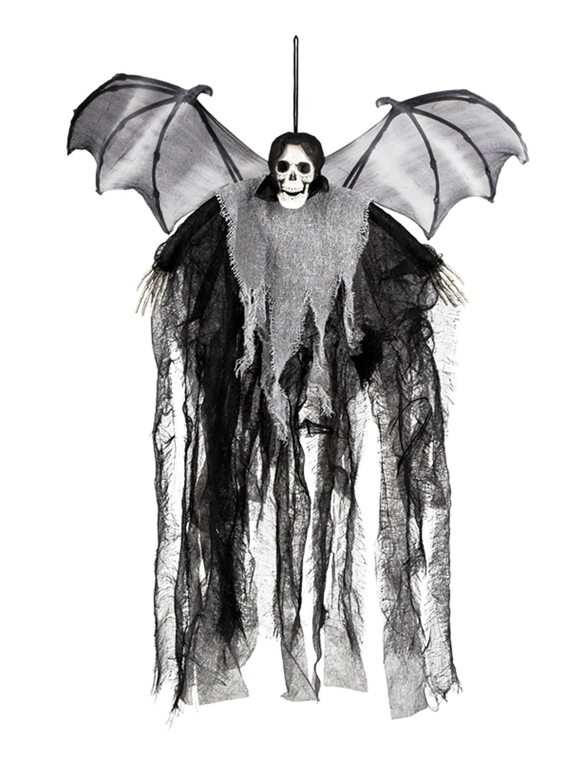Decoração suspensa ceifeiro morcego para halloween preta e cinzenta