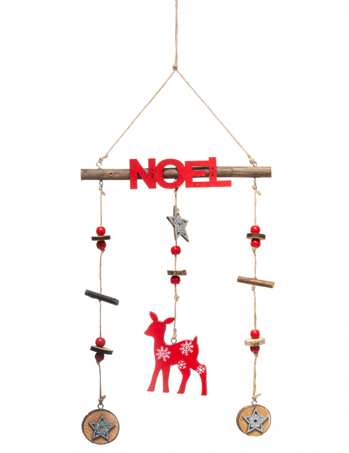 Décoration à suspendre mobile renne de Noël pour intérieur rouge en bois