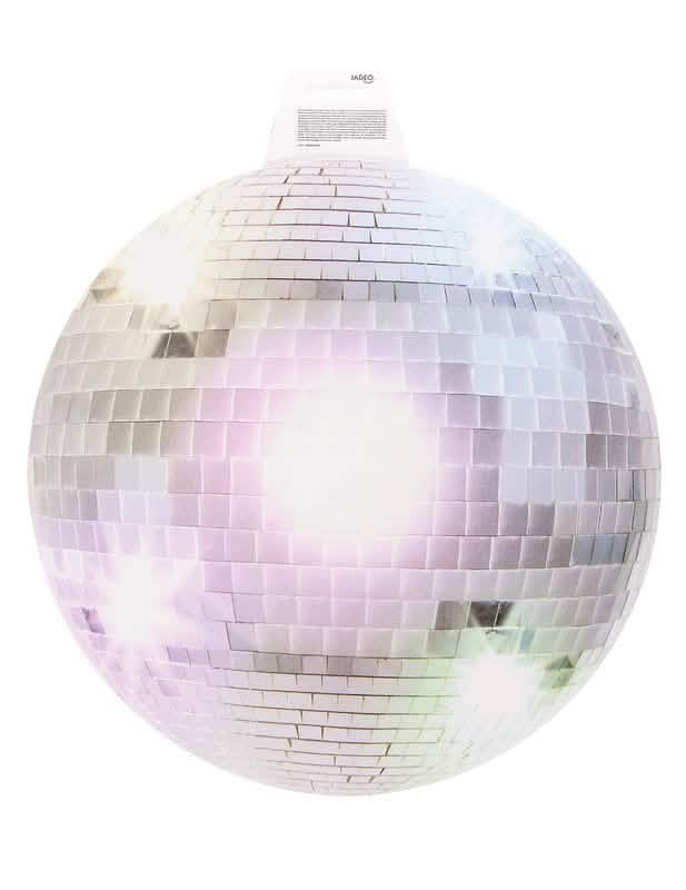 Vue de face de la décoration murale boule disco argentée