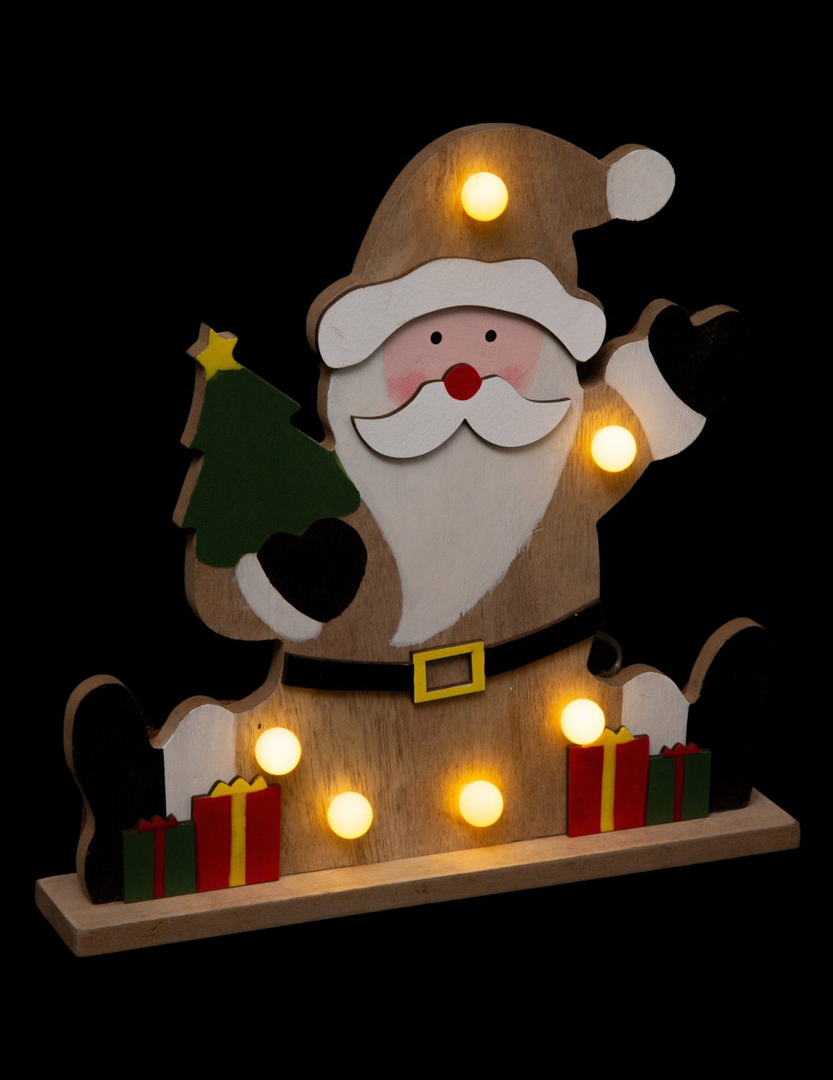 Décoration Père Noël pour Noël en bois à 6 LED lumineuses