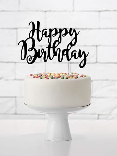 Decoração para bolo Happy Birthday preta em cartão