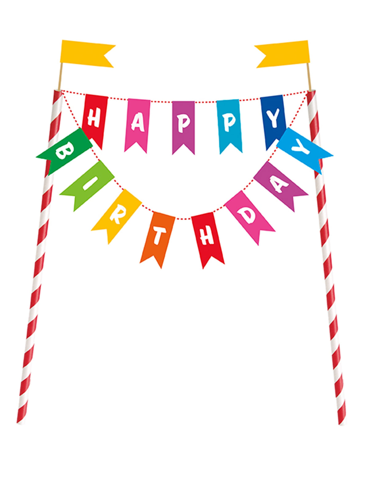 Décoration pour gâteau Happy Birthday pour anniversaire multicolore avec fanions et bâtons rayés