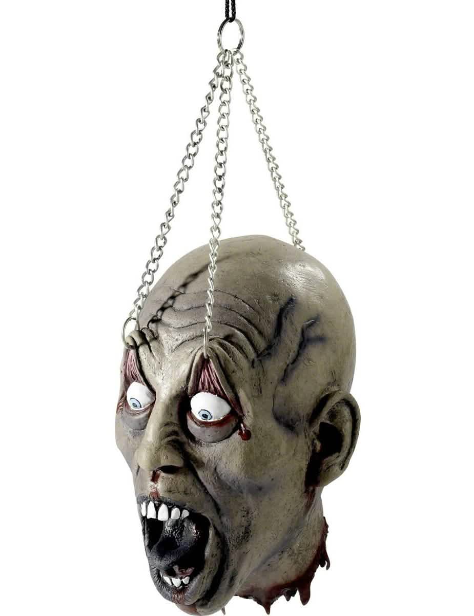 Décoration tête suspendue pour Halloween grise avec chaînes