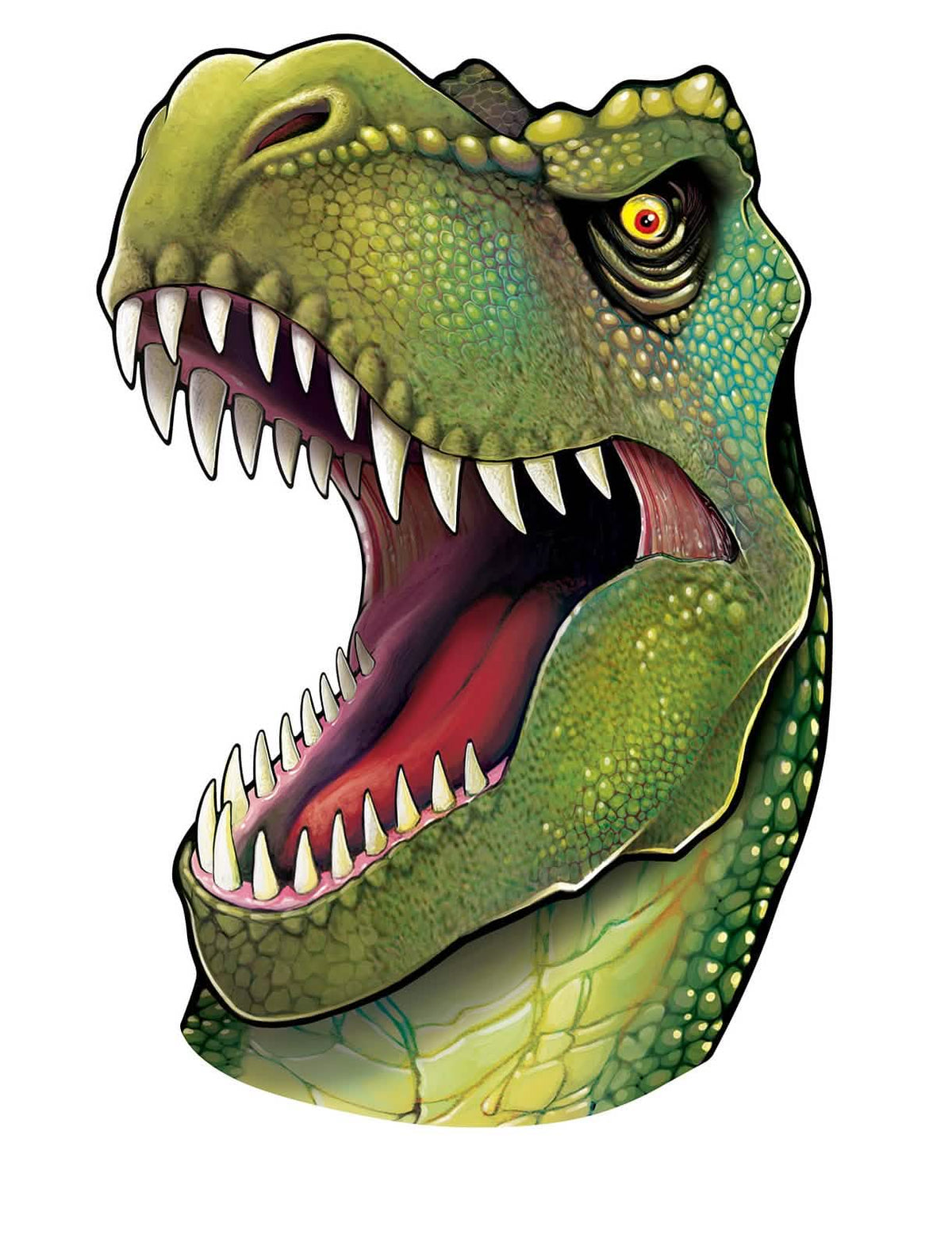 Decoração de parede com cabeça de dinossauro para criança verde com a boca aberta