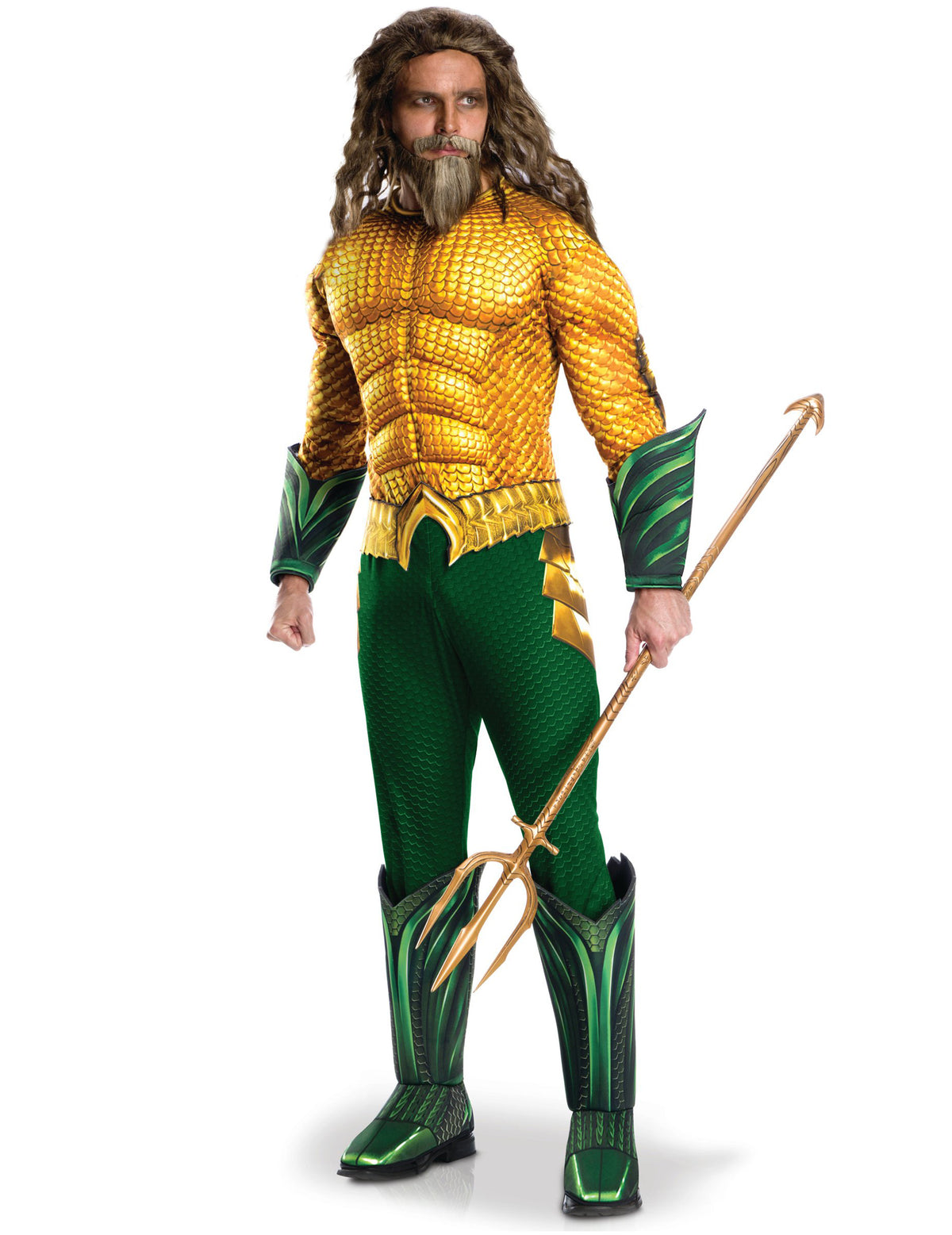 Fato de Aquaman™ para adulto dourado e verde com tridente