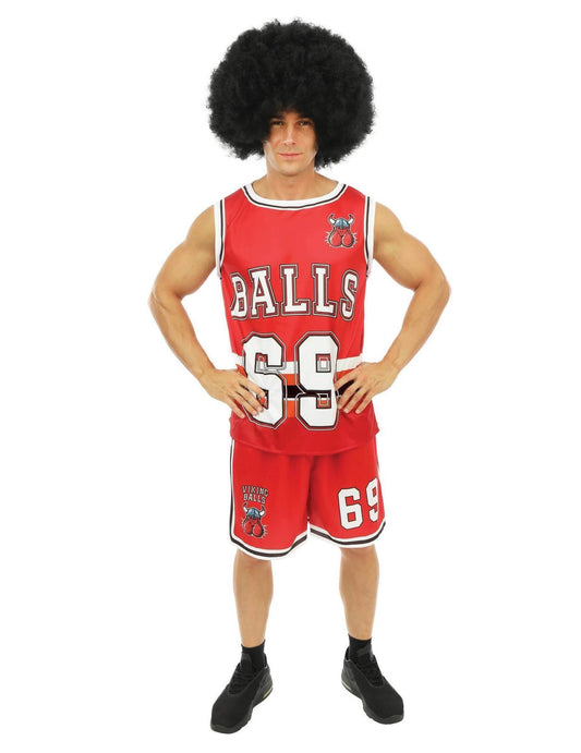 Vue de face du déguisement de basketteur pour adulte