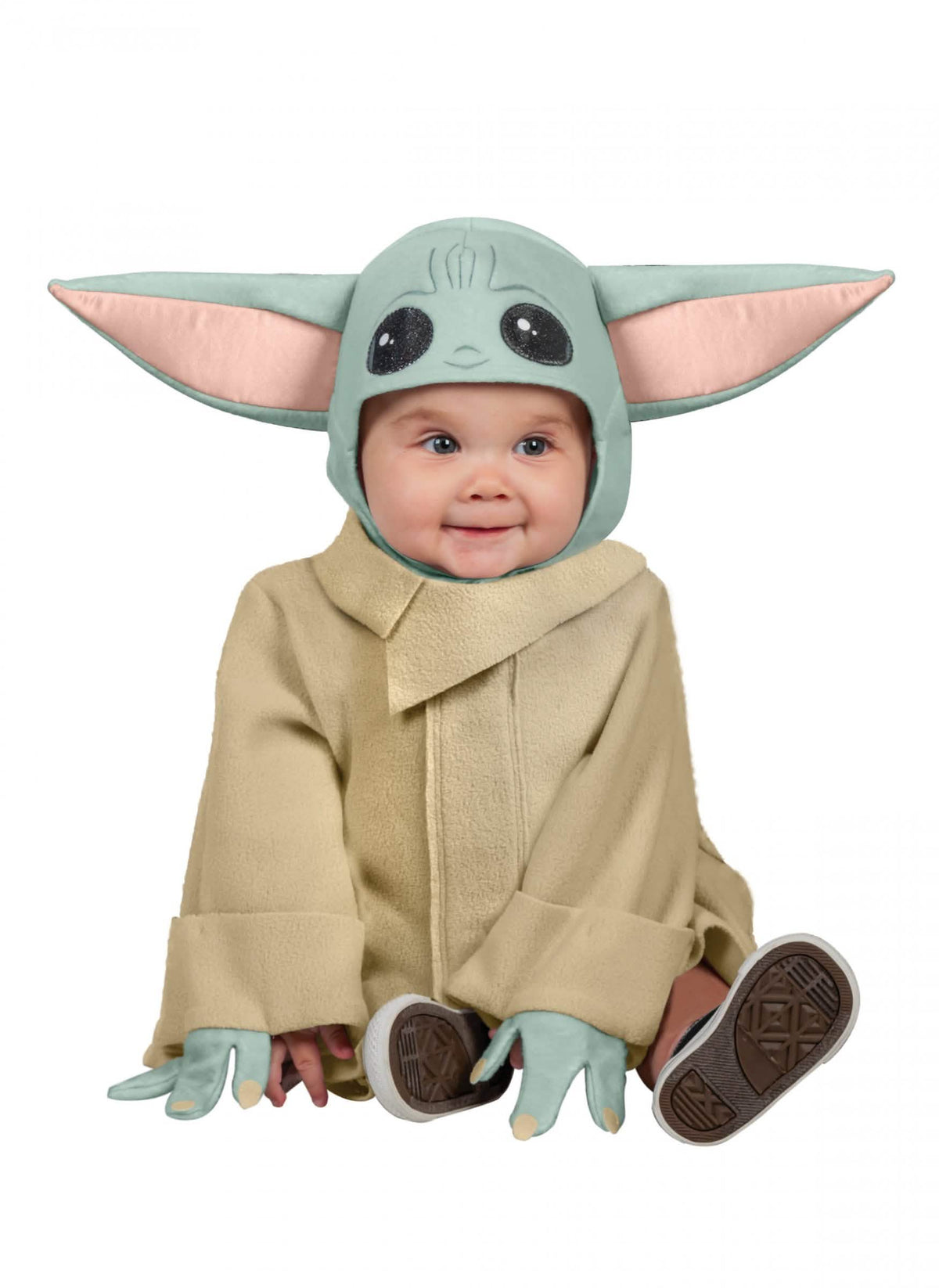 Fato de bebé Yoda para bebé The Mandalorian Star Wars verde e bege com capuz com orelhas