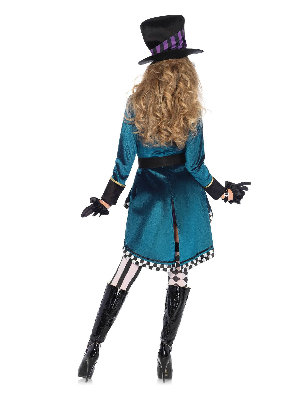 Vista de costas do disfarce de chapeleiro sexy para mulher