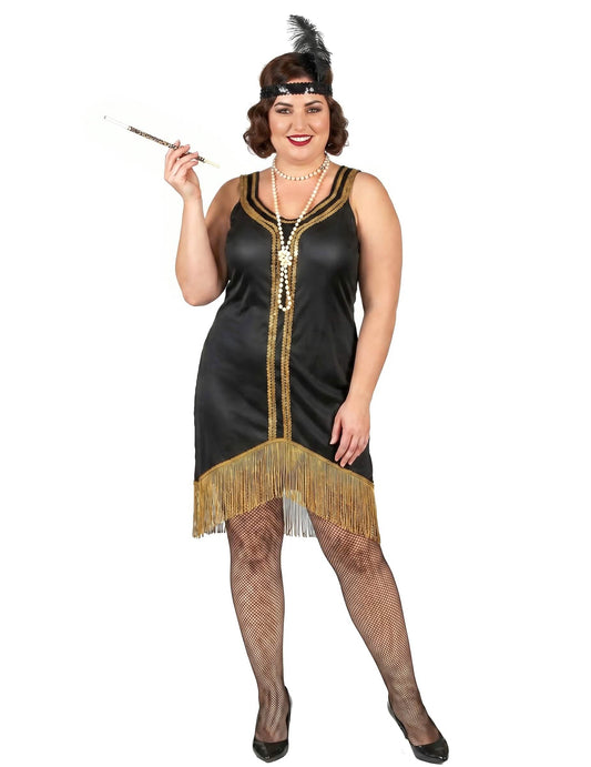 Disfarce Charleston preto e dourado com franjas mulher