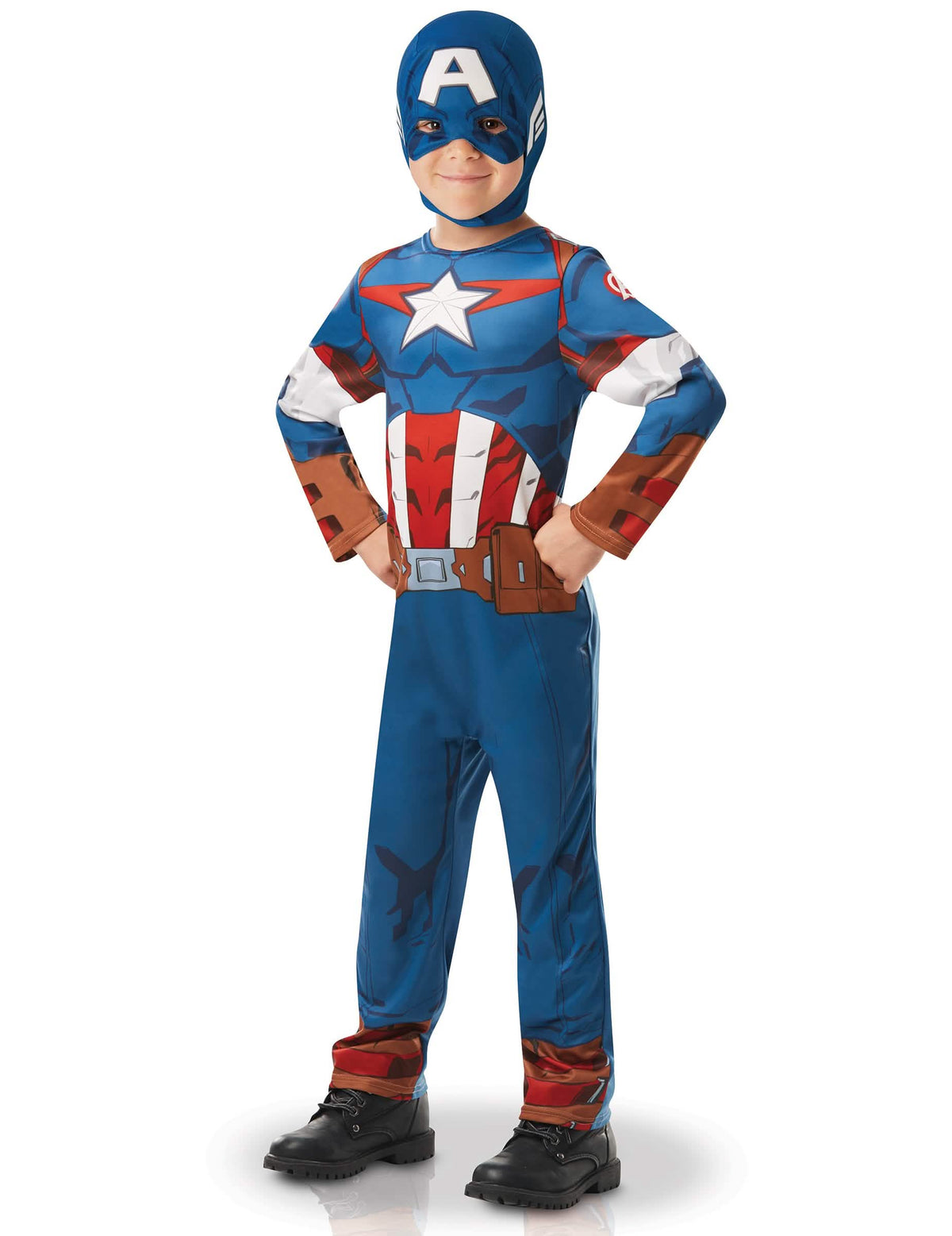Déguisement classique Captain America série animée pour garçon bleu et rouge avec cagoule