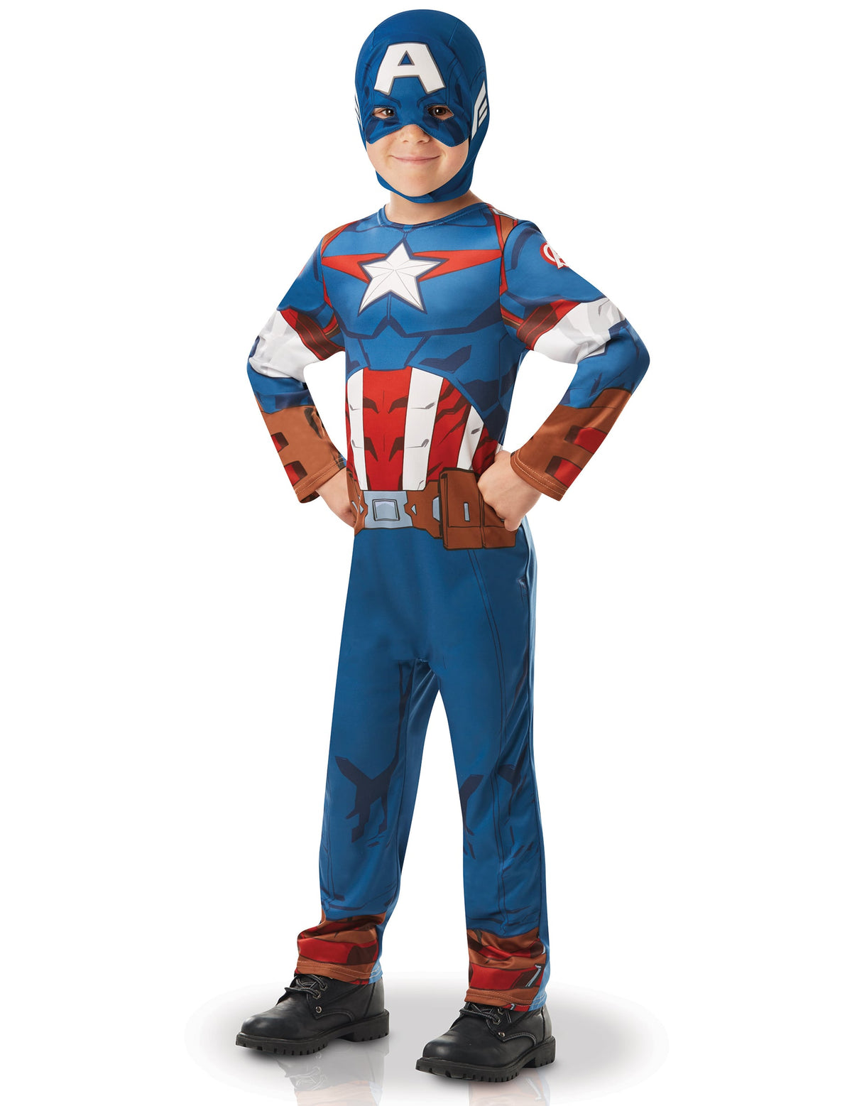 Déguisement classique Captain America série animée pour garçon bleu et rouge avec cagoule