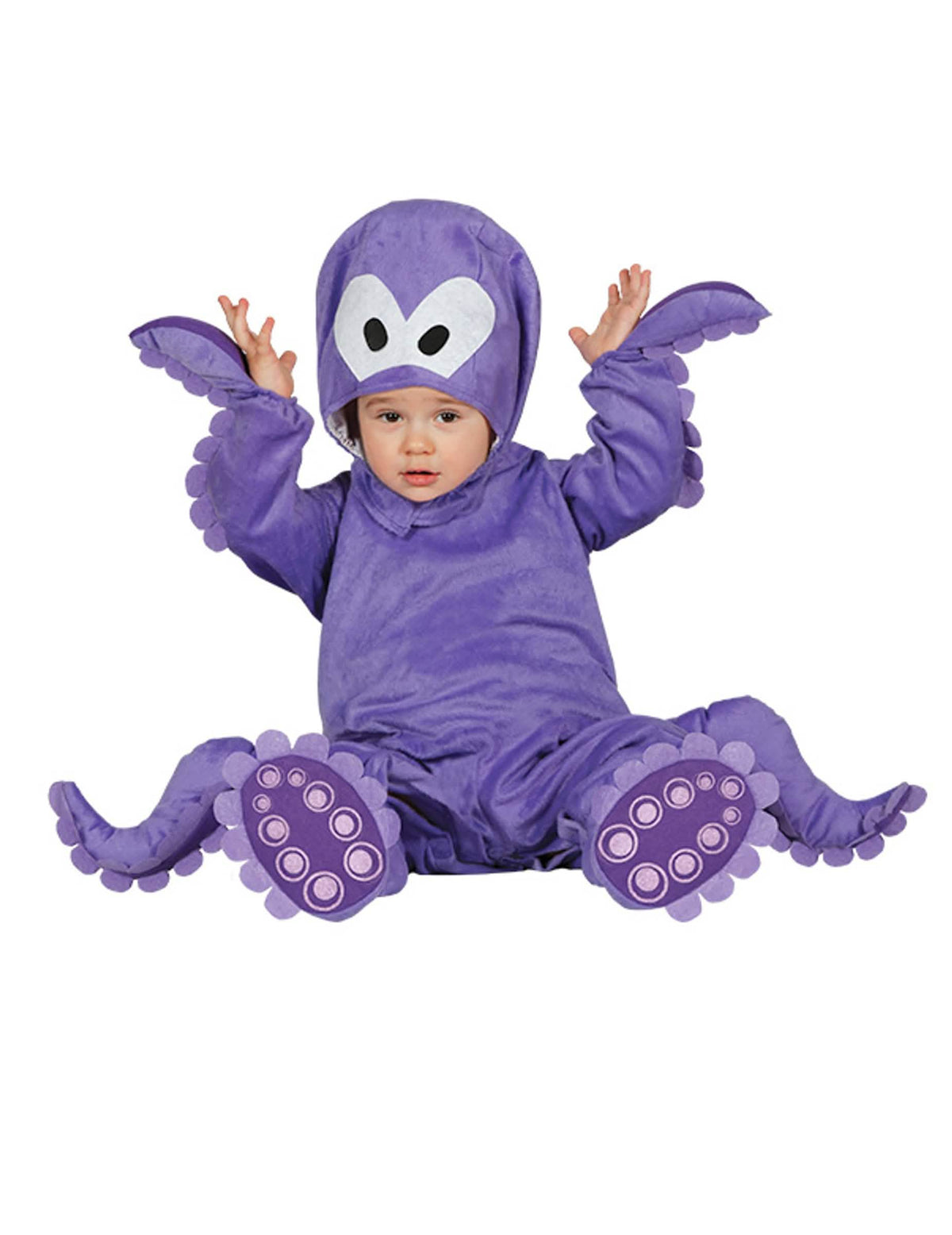 Fato-macaco com capuz de polvo para bebé roxo