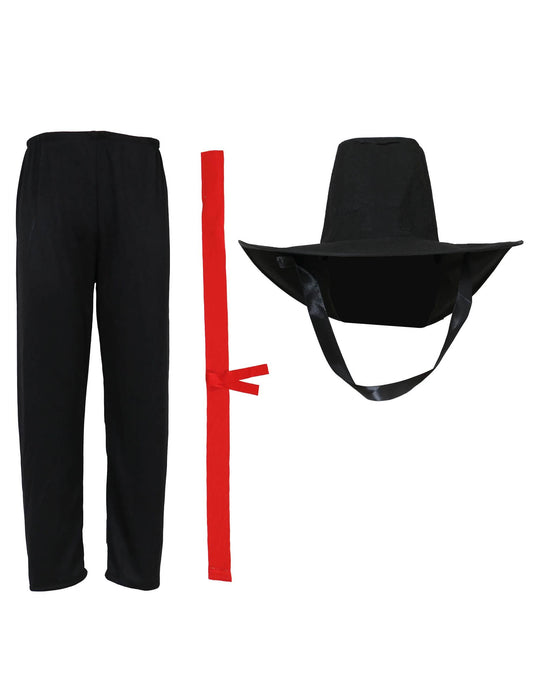 Détail du pantalon de la ceinture et du chapeau du déguisement démon possédé