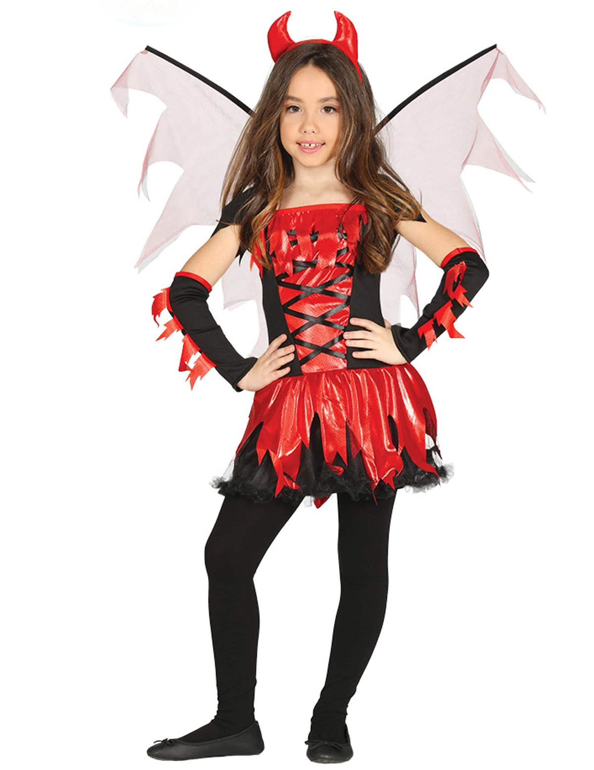Fato de diaba com asas para menina vermelho e preto