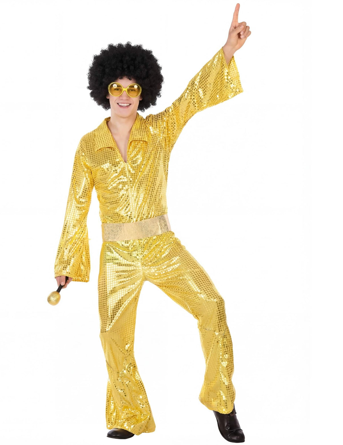 Vista geral em pose disco do disfarce disco para homem