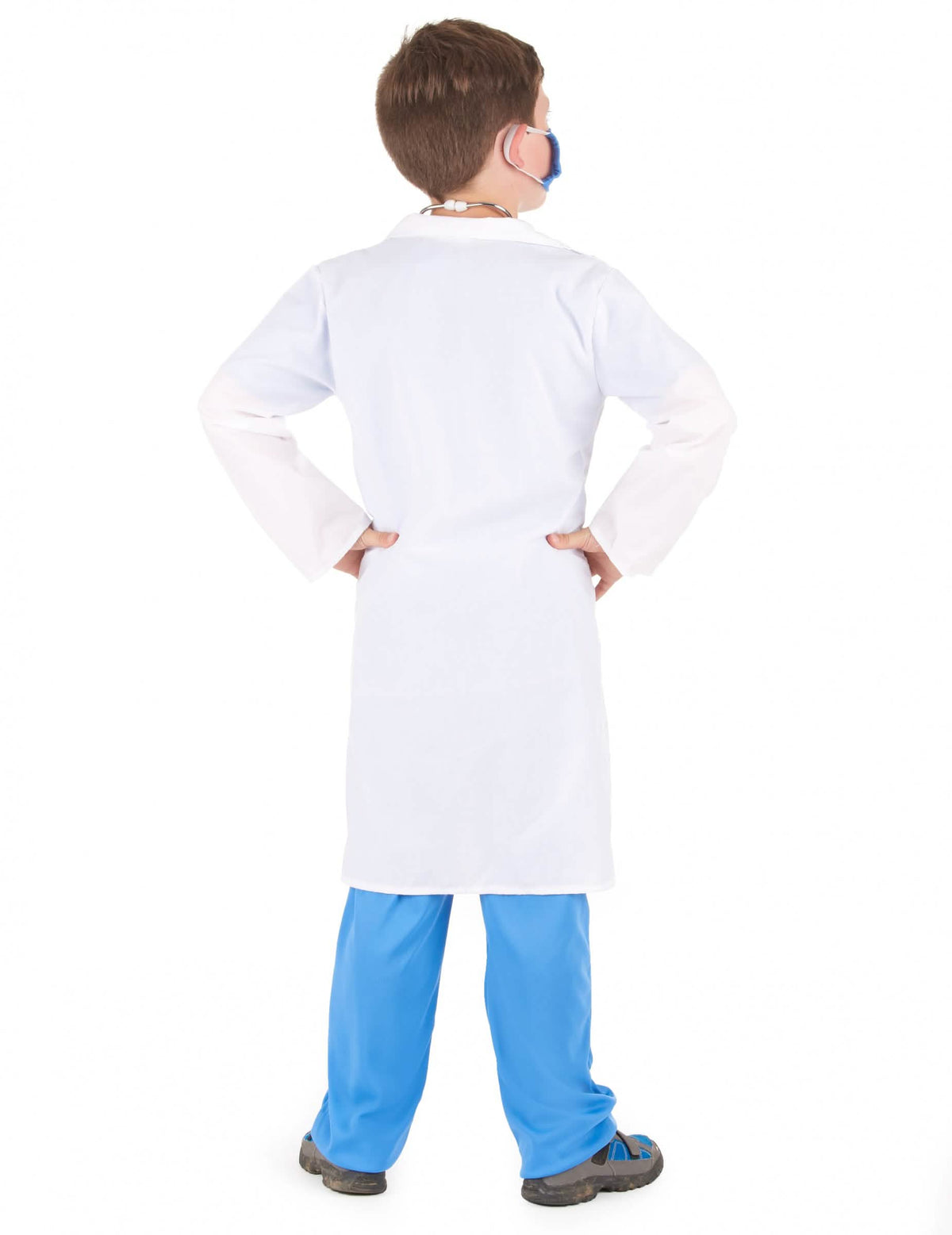 Vista traseira do fato de médico para menino