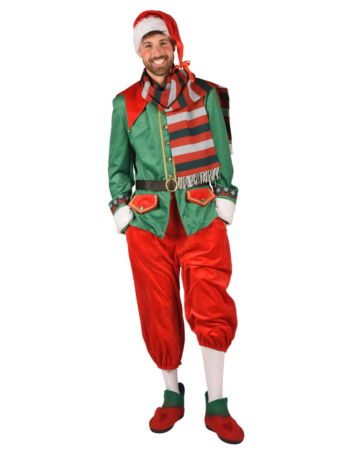 Vista de corpo inteiro do fato de elfo de natal luxo para homem
