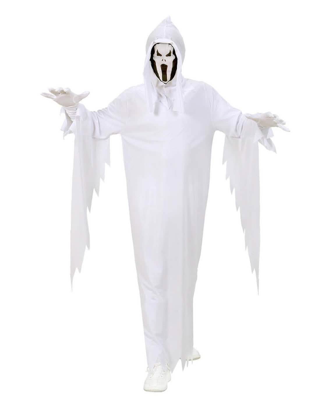 Fato de fantasma assustador para criança branco com máscara