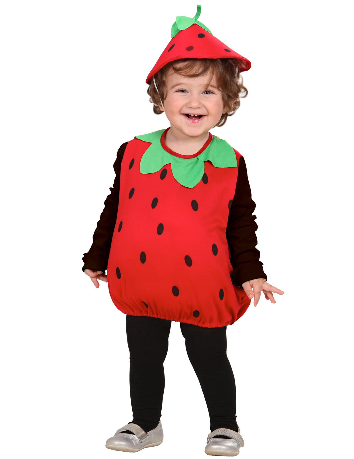 Déguisement de fraise pour fille rouge et vert avec chapeau