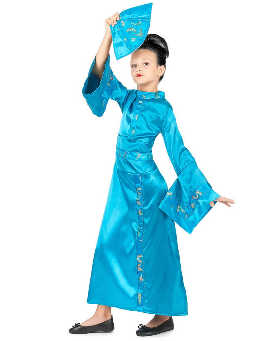 Vue de profil du déguisement de geisha pour fille