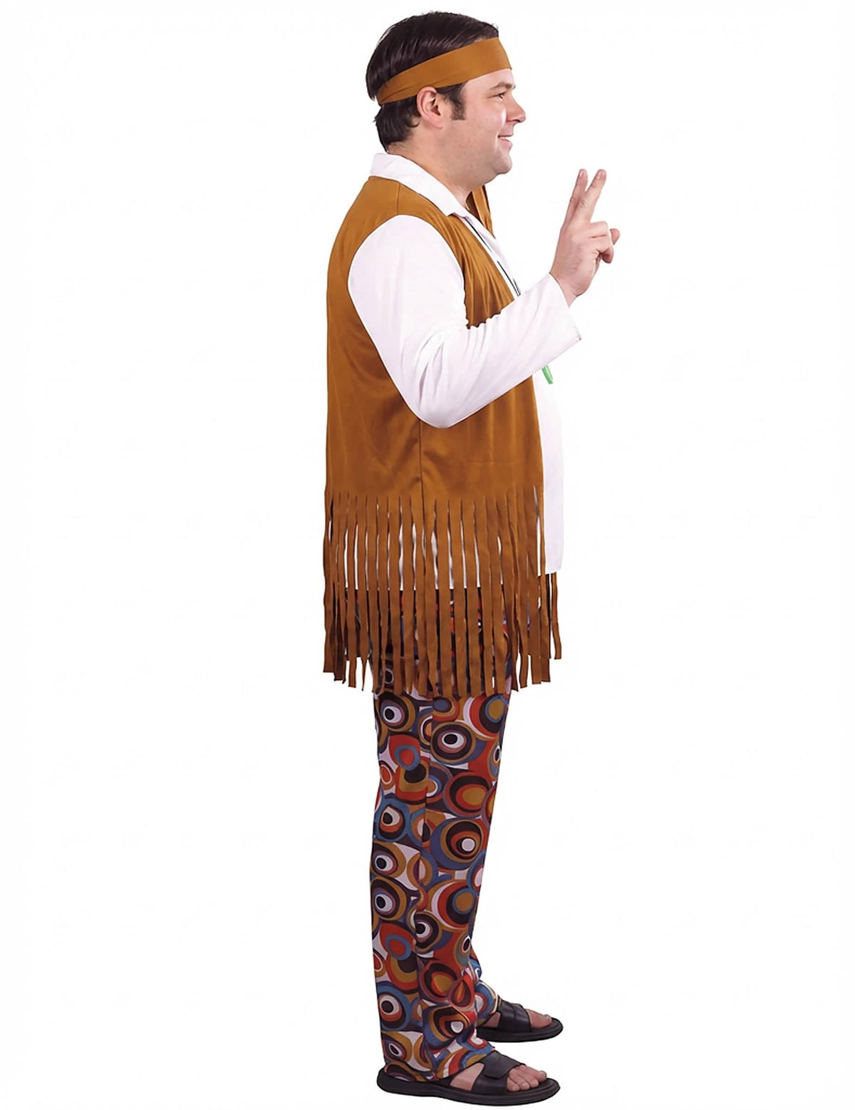Vista de perfil do disfarce de hippie para homem castanho e branco