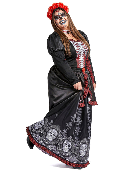 Traje de vestido longo plus size feminino Dia de los muertos